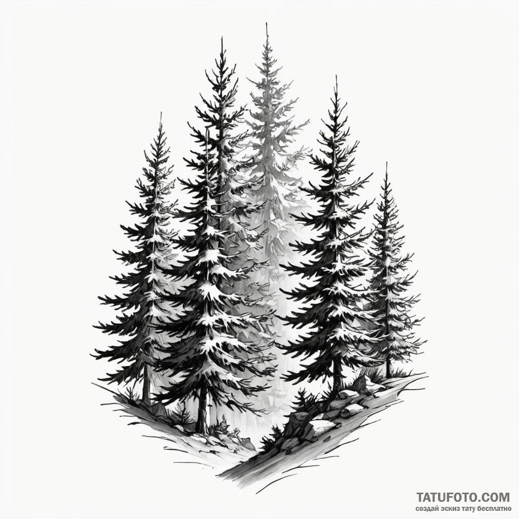 Fir trees, ink illustration for tattoo, clear... - эскиз тату (№1750025966_0, 15.06.2025 22:19) — Tatufoto.com