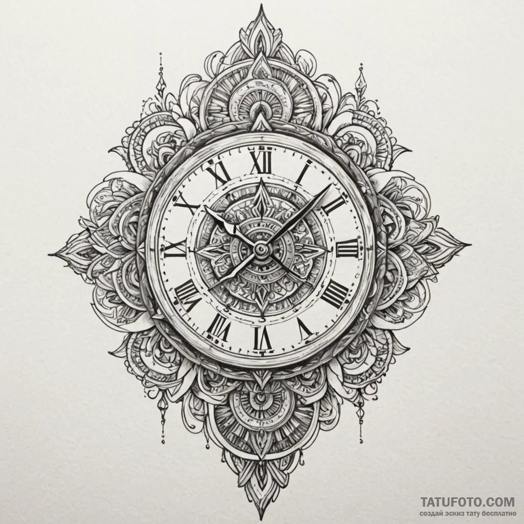 Clock, concept art for tattoo, highly detaile... - эскиз тату (№1750026035_0, 15.06.2025 22:20) — Tatufoto.com