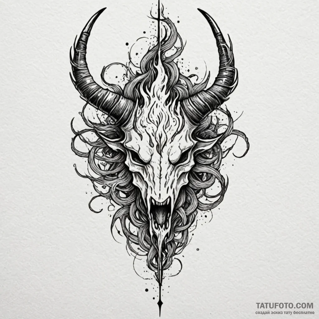 Horned relic devouring celestial flame, tatto... - эскиз тату (№1750027290_0, 15.06.2025 22:41) — Tatufoto.com
