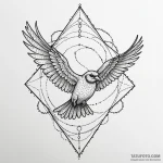 A whimsical bird flying into sunset, farewell… — эскиз тату (№1750028062_0, 15.06.2025 22:54) — Tatufoto.com