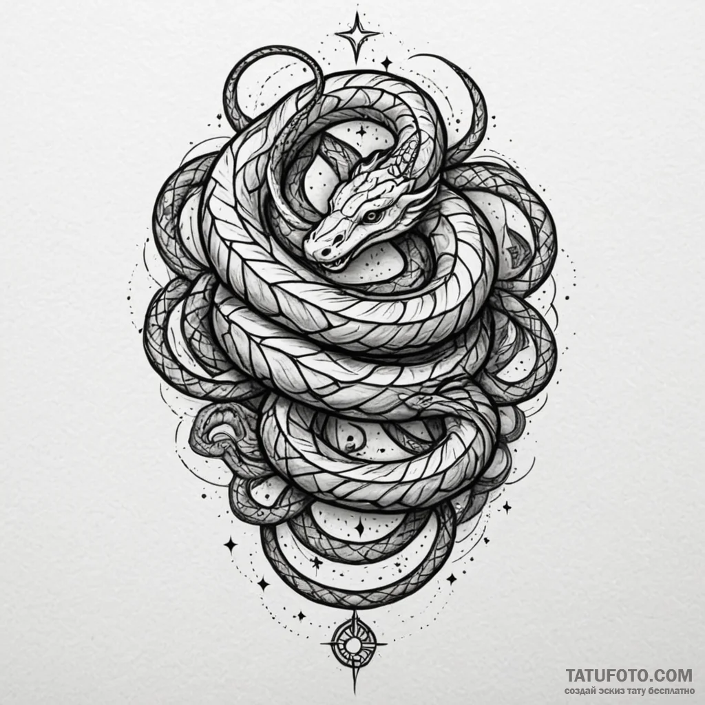 Cosmic serpent weaving through stars, tattoo... - эскиз тату (№1750029075_0, 15.06.2025 23:11) — Tatufoto.com