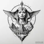 Sphinx asking a riddle in a desert of dust, t… — эскиз тату (№1750029278_0, 15.06.2025 23:14) — Tatufoto.com