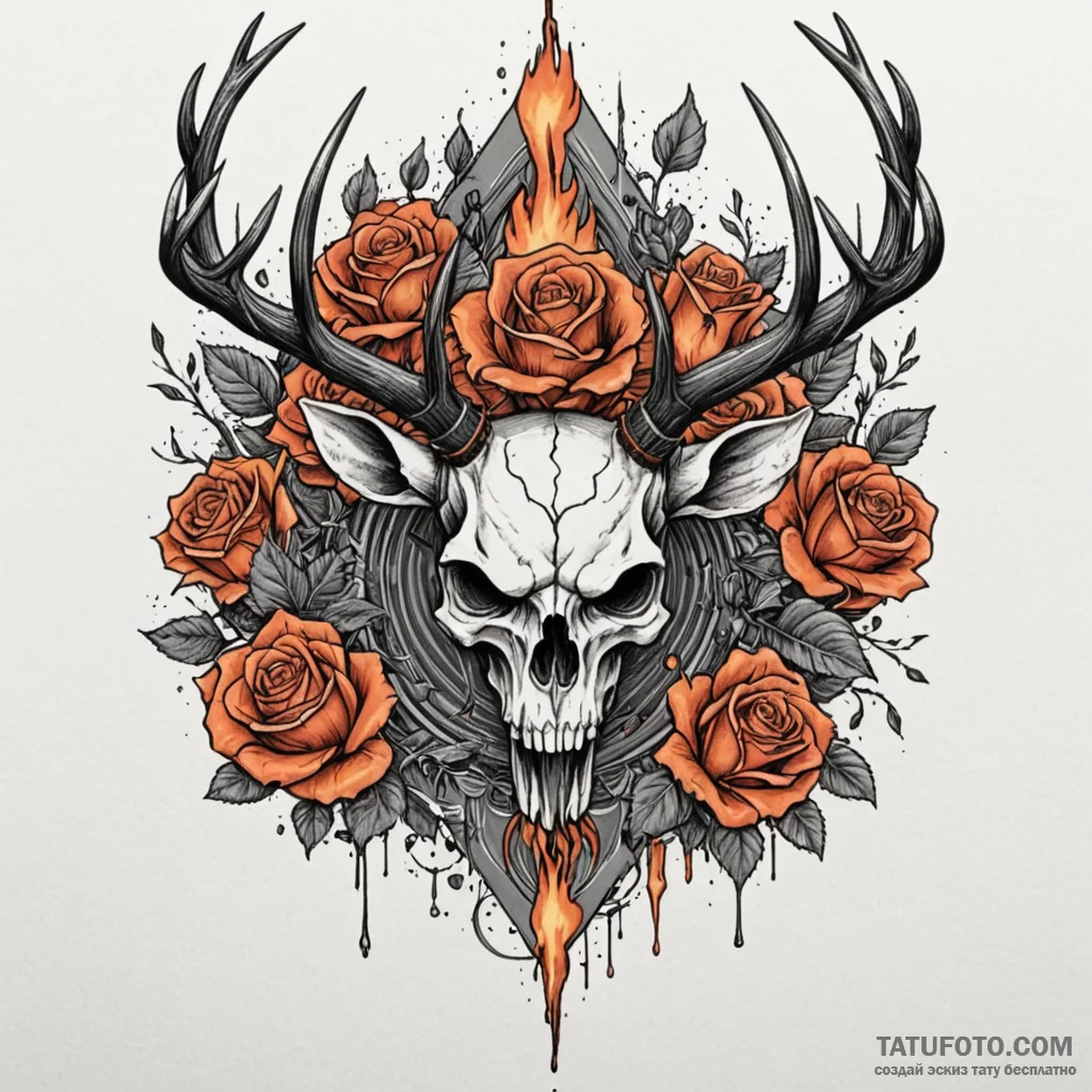 Atomic stag surrounded by glitch fire, ink il... - эскиз тату (№1750029976_0, 15.06.2025 23:26) — Tatufoto.com