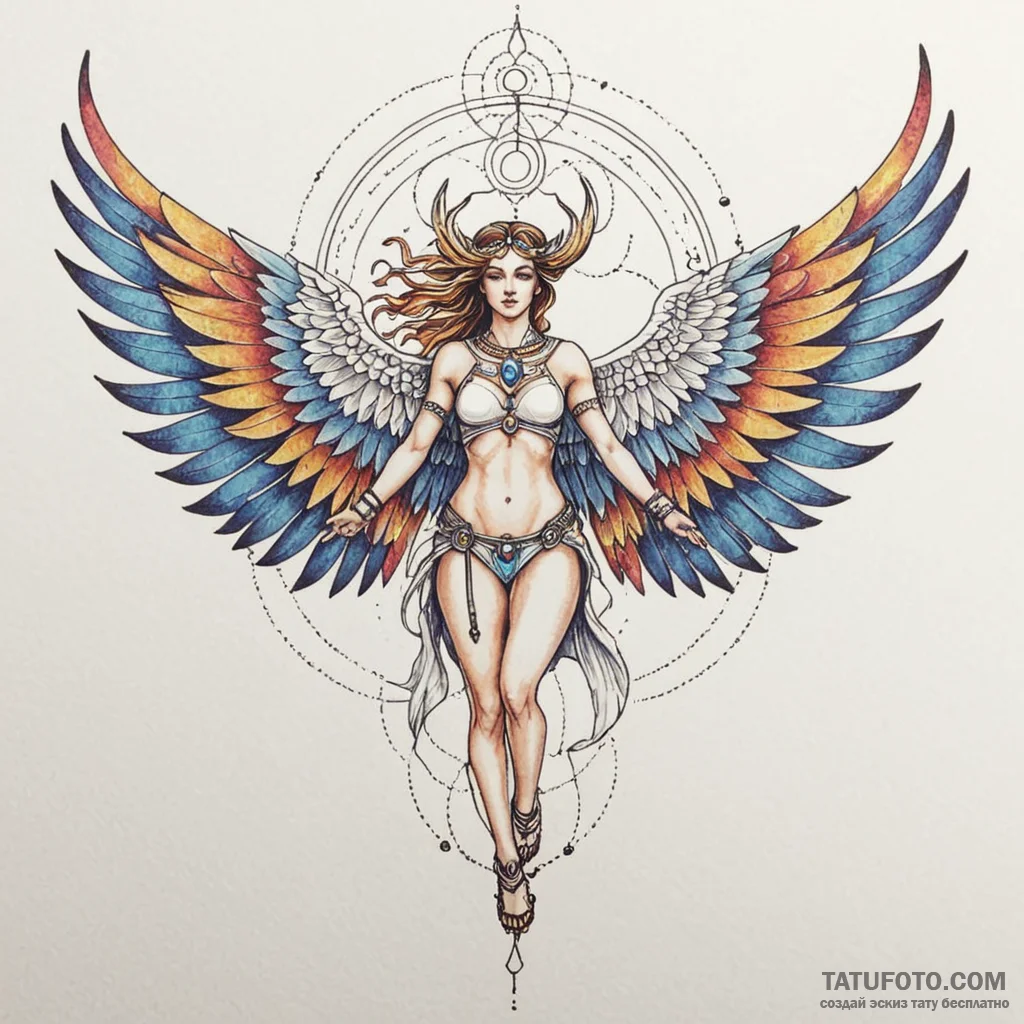 Valkyrie descending from the sky with wings o... - эскиз тату (№1750030047_0, 15.06.2025 23:27) — Tatufoto.com