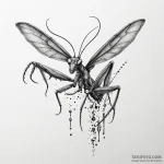 Mantis perched on bone blade, tattoo line art… — эскиз тату (№1750032763_0, 16.06.2025 00:12) — Tatufoto.com