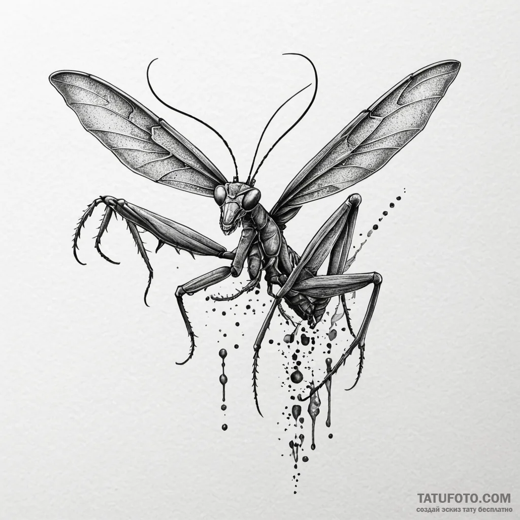 Mantis perched on bone blade, tattoo line art... - эскиз тату (№1750032763_0, 16.06.2025 00:12) — Tatufoto.com