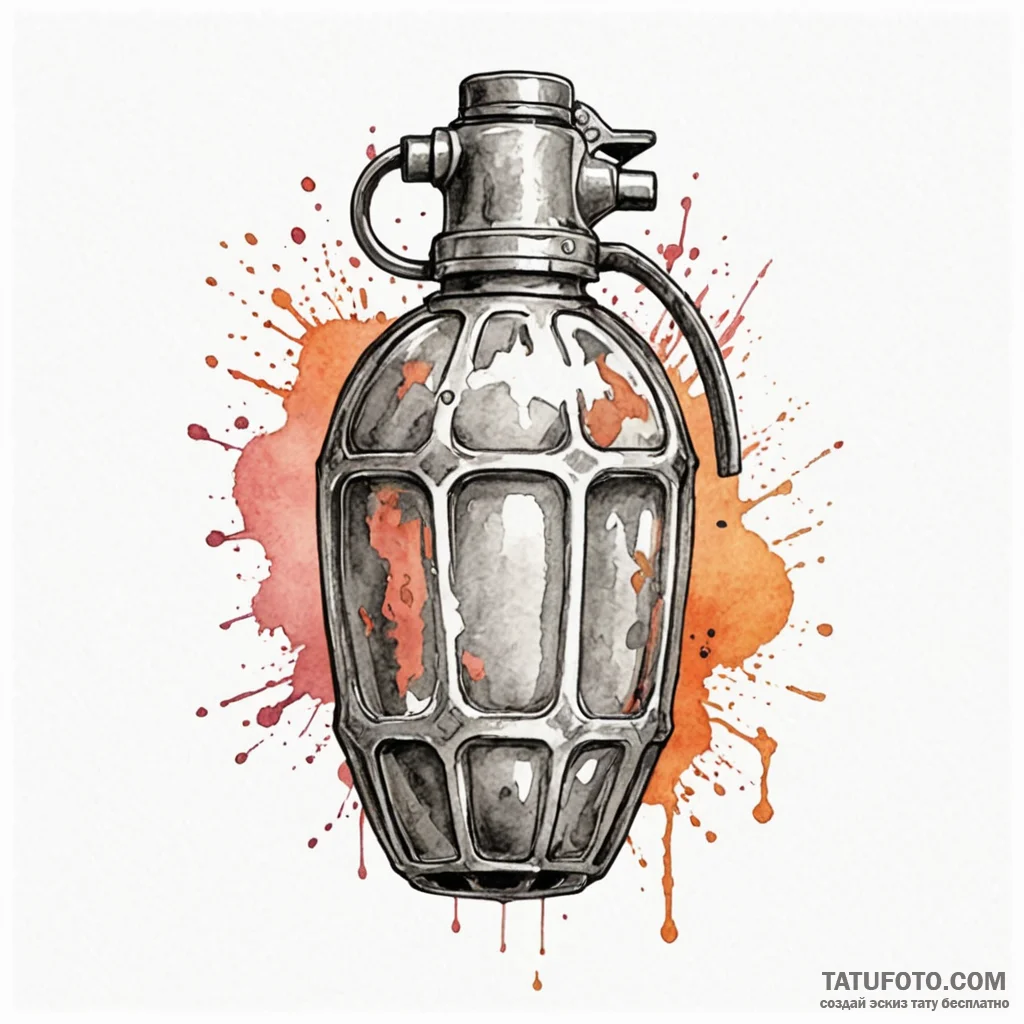 Grenade, artistic tattoo sketch, minimalist a... - эскиз тату (№1750040511_0, 16.06.2025 02:21) — Tatufoto.com