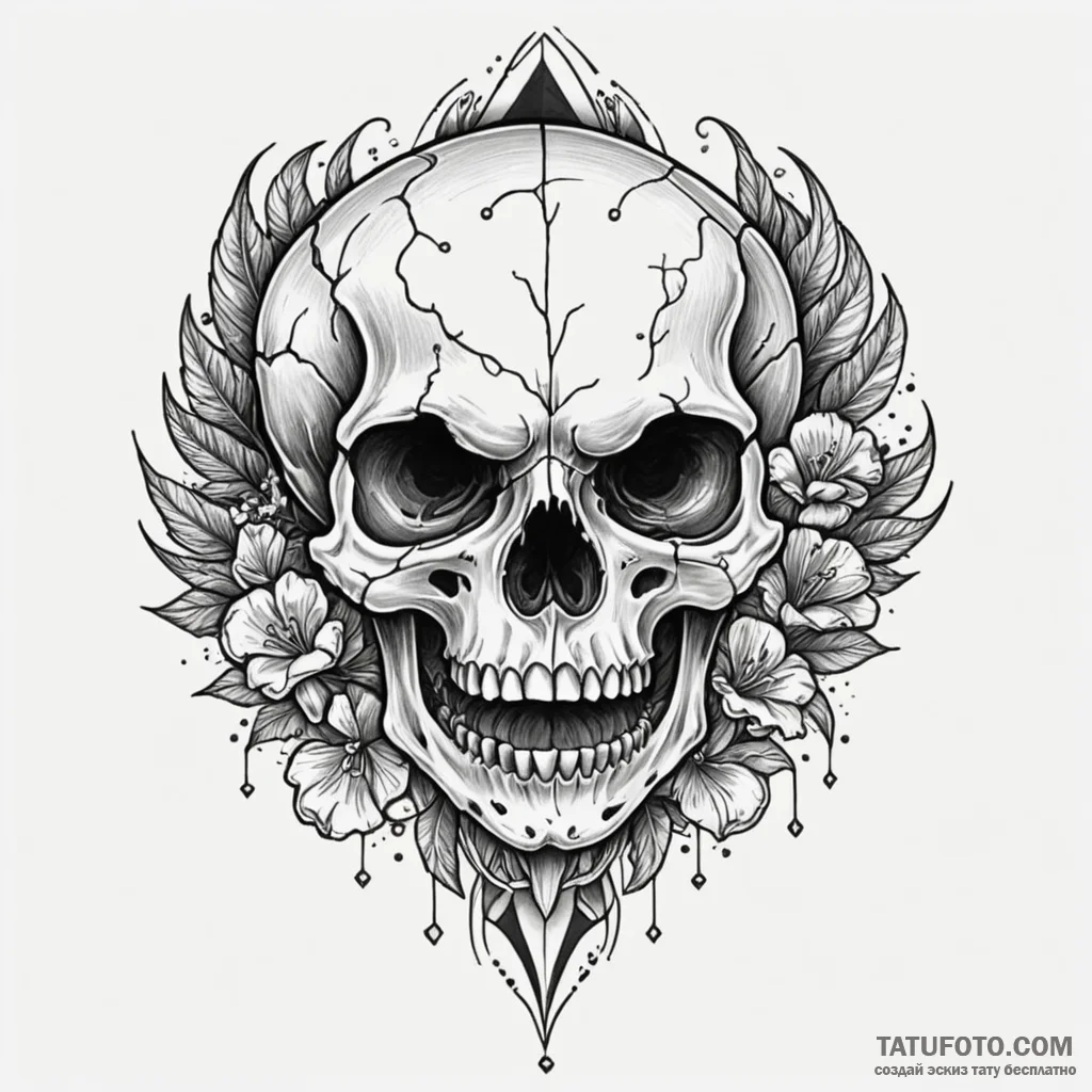 Amphibian skull with crystals, artistic tatto... - эскиз тату (№1750040858_0, 16.06.2025 02:27) — Tatufoto.com