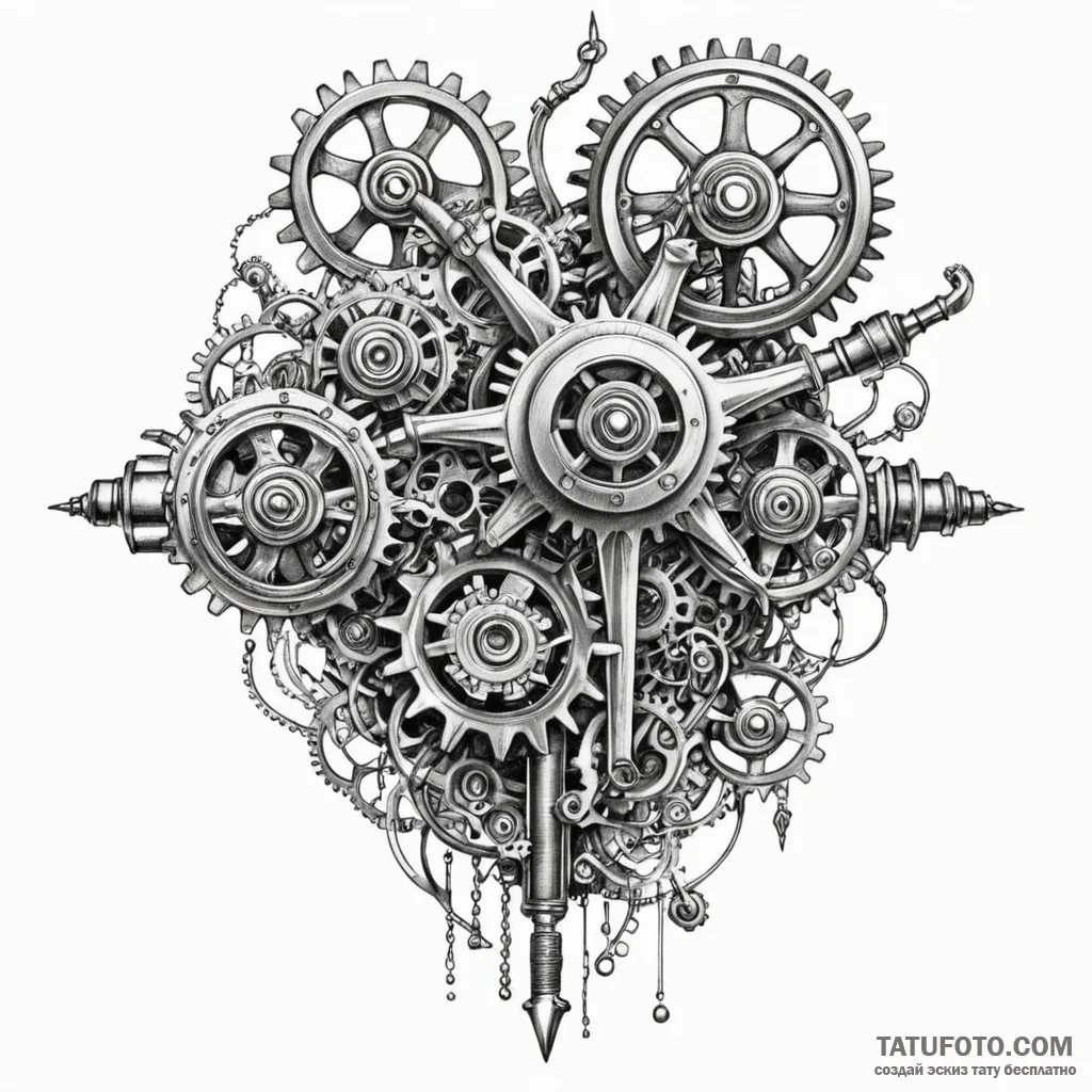 A detailed biomechanical arm, incorporating g... - эскиз тату (№1750041120_0, 16.06.2025 02:32) — Tatufoto.com