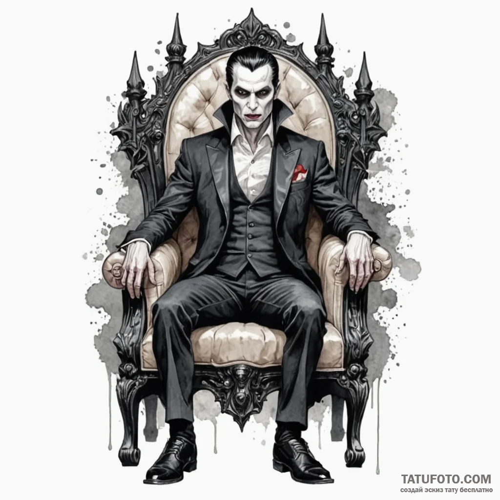 Vampire lord on a gothic throne, looking bore... - эскиз тату (№1750041581_0, 16.06.2025 02:39) — Tatufoto.com