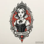 Haunted mansion silhouette on a locket, tatto… — эскиз тату (№1750041840_0, 16.06.2025 02:44) — Tatufoto.com