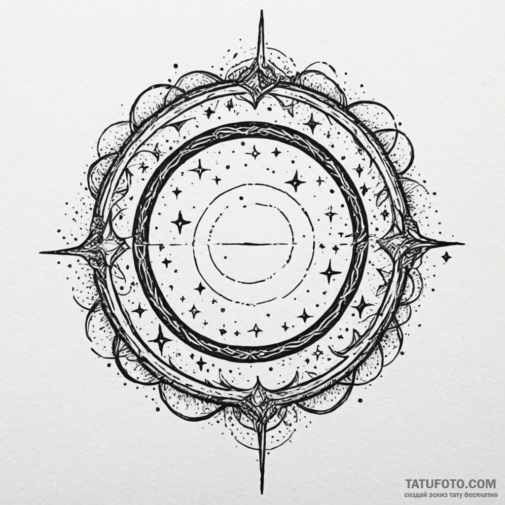 Ring of stars spiraling in void, ink illustra... - эскиз тату (№1750041906_0, 16.06.2025 02:45) — Tatufoto.com