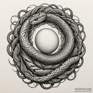 Snake coiled around an egg, about to strike,... - эскиз тату (№1750042594_0, 16.06.2025 02:56) — Tatufoto.com