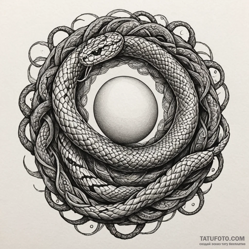 Snake coiled around an egg, about to strike,... - эскиз тату (№1750042594_0, 16.06.2025 02:56) — Tatufoto.com