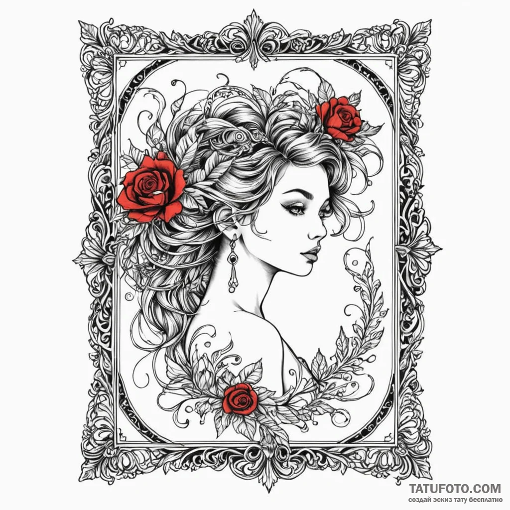 Picture frame, empty, ornate, tattoo sketch d... - эскиз тату (№1750042728_0, 16.06.2025 02:58) — Tatufoto.com