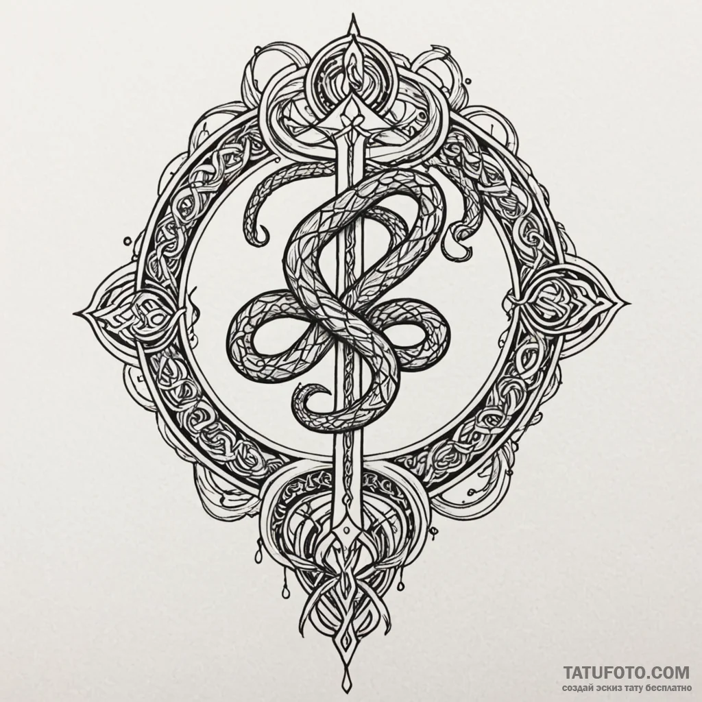 Ethereal serpent piercing sigil, tattoo line... - эскиз тату (№1750042795_0, 16.06.2025 02:59) — Tatufoto.com