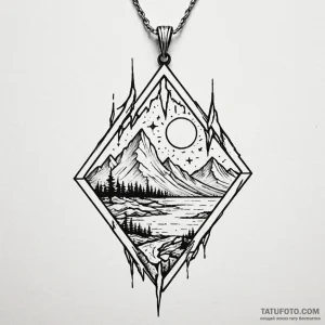 Pendant glowing beneath shattered sky, tattoo... - эскиз тату (№1750044296_0, 16.06.2025 03:24) — Tatufoto.com