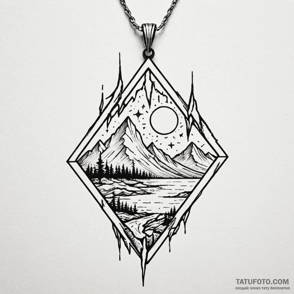 Pendant glowing beneath shattered sky, tattoo... - эскиз тату (№1750044296_0, 16.06.2025 03:24) — Tatufoto.com