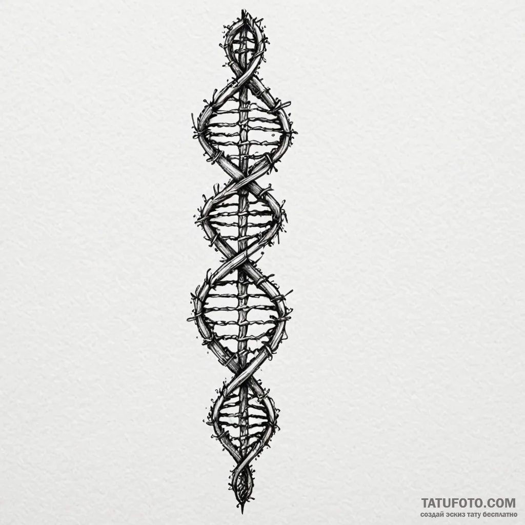 Dna helix intertwined with a strand of barbed... - эскиз тату (№1750044490_0, 16.06.2025 03:28) — Tatufoto.com