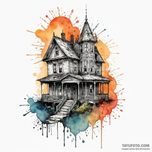 A haunted house silhouette, artistic tattoo s... - эскиз тату (№1750044621_0, 16.06.2025 03:30) — Tatufoto.com