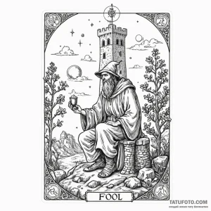 A tarot card (e.g., the fool, the hermit, the... - эскиз тату (№1750045142_0, 16.06.2025 03:39) — Tatufoto.com
