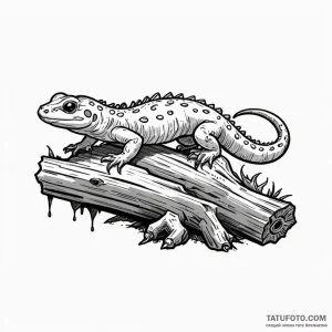Fiery salamander crawling on a charred log, c... - эскиз тату (№1750045206_0, 16.06.2025 03:40) — Tatufoto.com