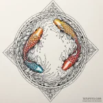 Koi fish swimming in spectral pool, ink illus… — эскиз тату (№1750045530_0, 16.06.2025 03:45) — Tatufoto.com
