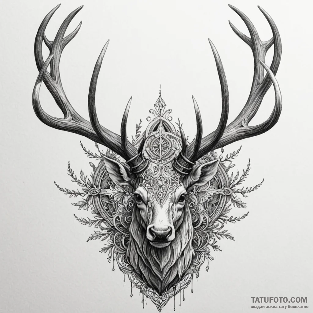 Kirin antlers glowing with light, concept art... - эскиз тату (№1750045923_0, 16.06.2025 03:52) — Tatufoto.com