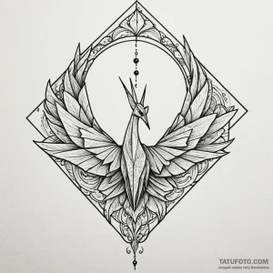 Origami crane, tattoo drawing outline, on a c... - эскиз тату (№1750046964_0, 16.06.2025 04:09) — Tatufoto.com