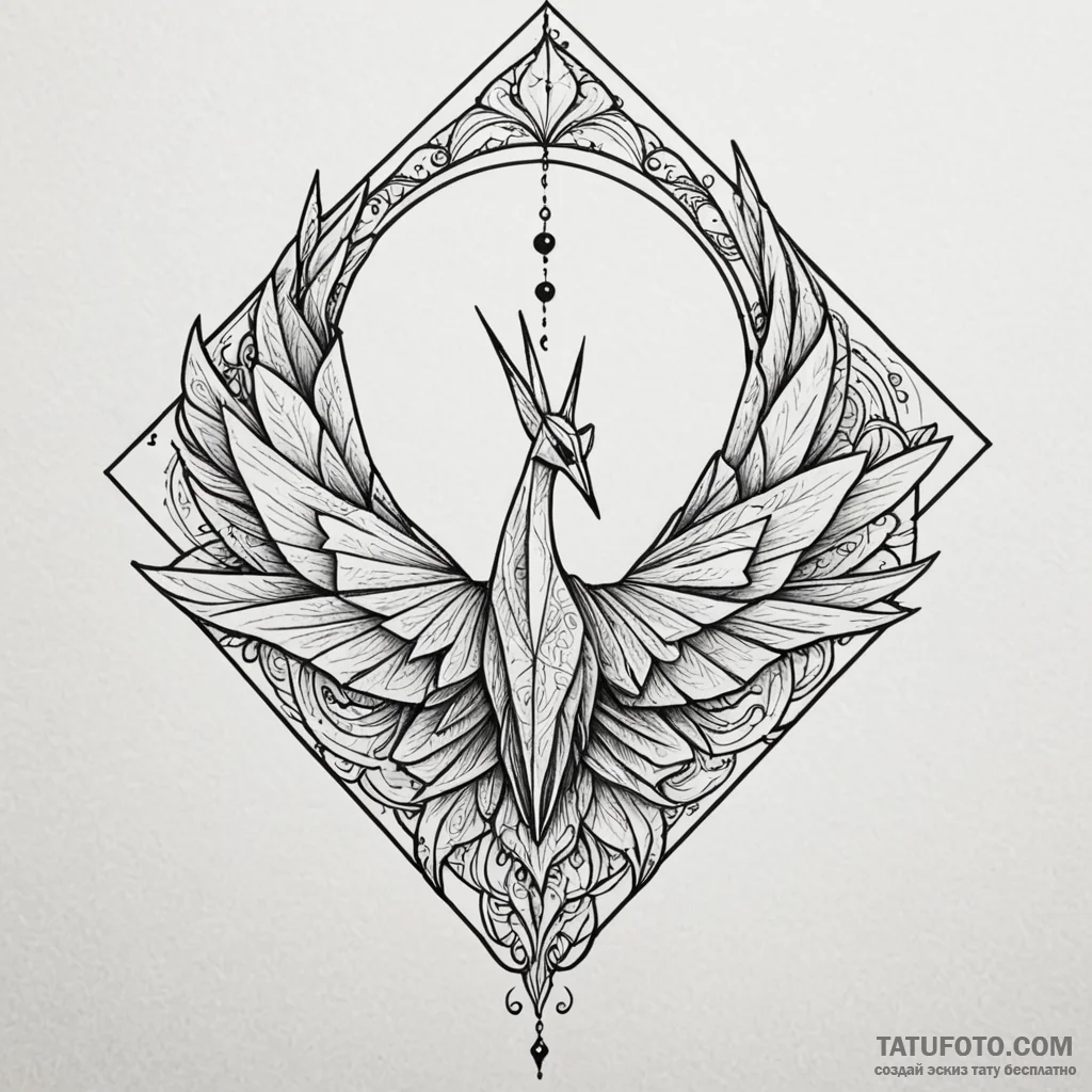 Origami crane, tattoo drawing outline, on a c... - эскиз тату (№1750046964_0, 16.06.2025 04:09) — Tatufoto.com