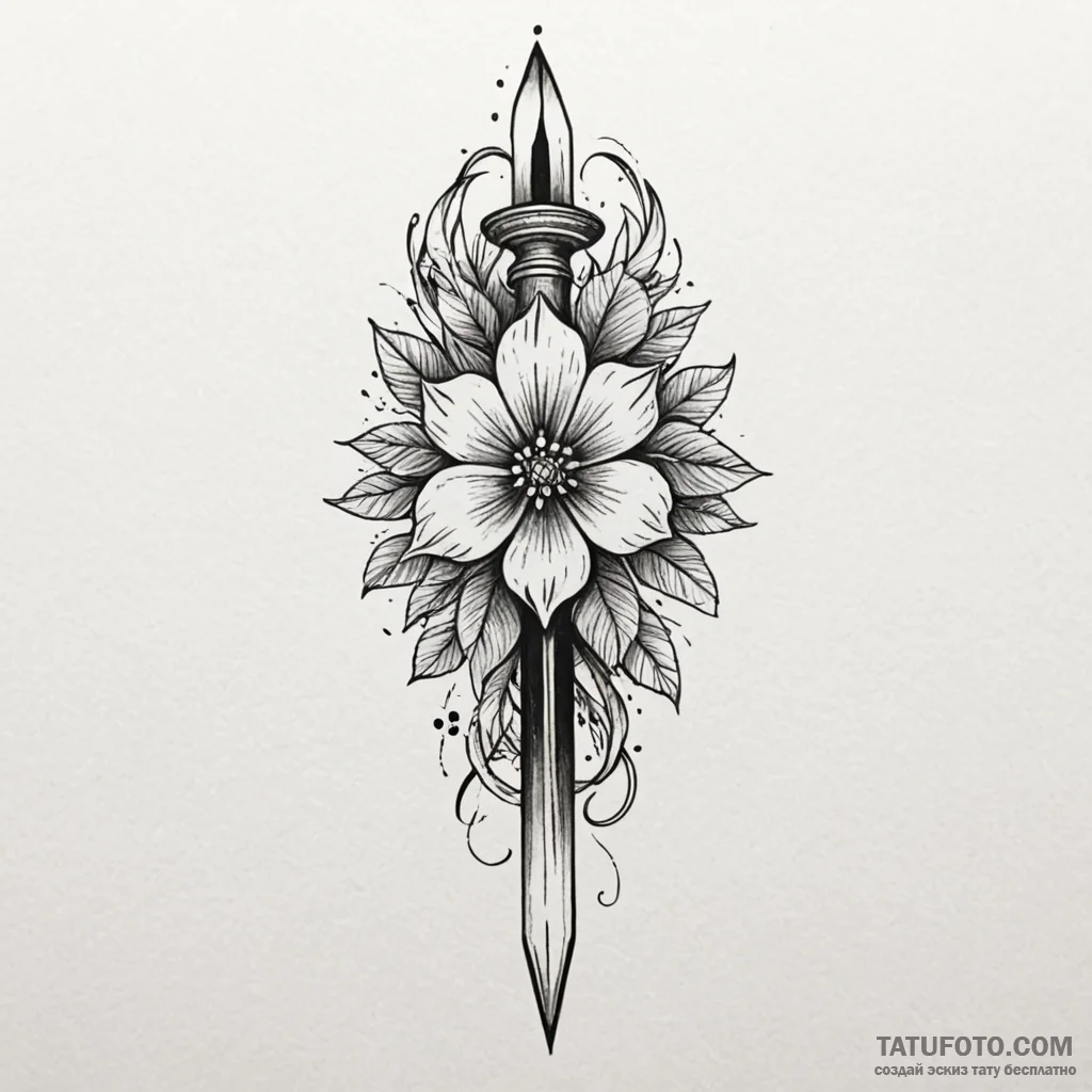 Onyx dagger piercing spectral bloom, tattoo f... - эскиз тату (№1750047224_0, 16.06.2025 04:13) — Tatufoto.com