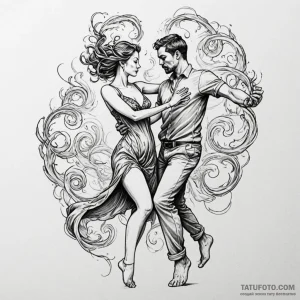 Dancing couple, their bodies made of swirling... - эскиз тату (№1750047289_0, 16.06.2025 04:14) — Tatufoto.com