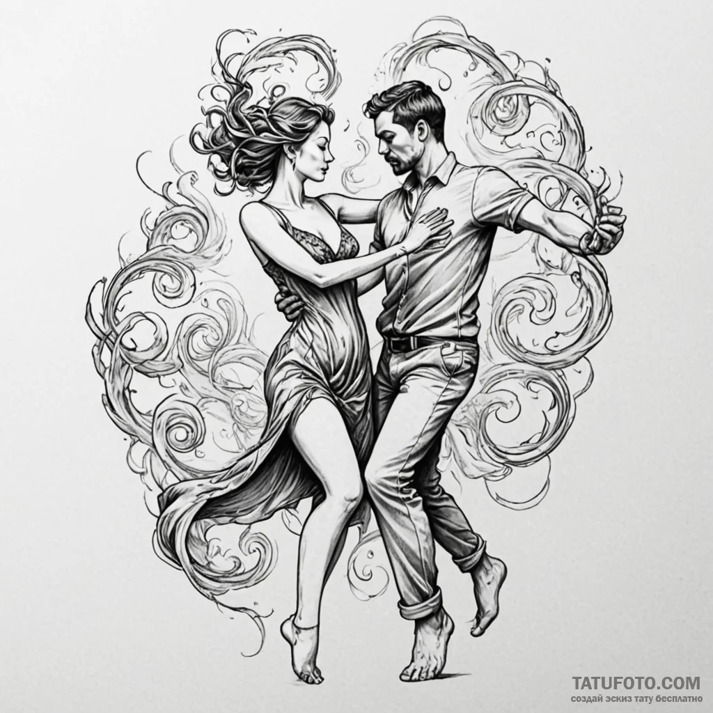 Dancing couple, their bodies made of swirling... - эскиз тату (№1750047289_0, 16.06.2025 04:14) — Tatufoto.com
