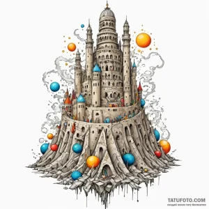 Tower of babel, unfinished and crumbling, tat... - эскиз тату (№1750047942_0, 16.06.2025 04:25) — Tatufoto.com