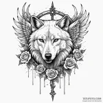 Angel wolf with tattered wings in storm, conc… — эскиз тату (№1750048074_0, 16.06.2025 04:27) — Tatufoto.com