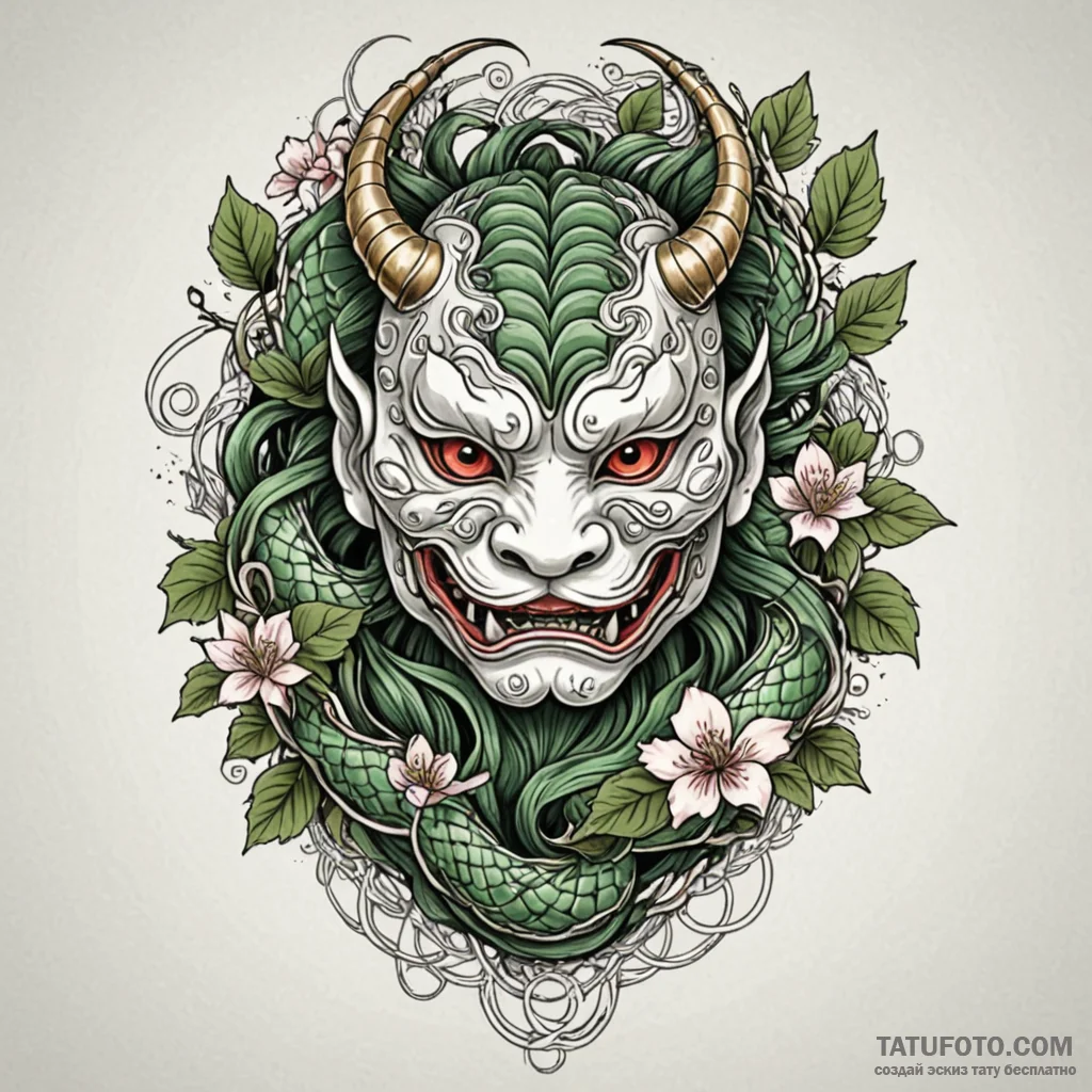 Mask of the green man, woven from leaves and... - эскиз тату (№1750049900_0, 16.06.2025 04:58) — Tatufoto.com
