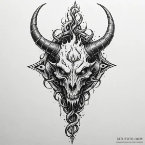 Horned relic devouring celestial flame, tatto... - эскиз тату (№1750050489_0, 16.06.2025 05:08) — Tatufoto.com