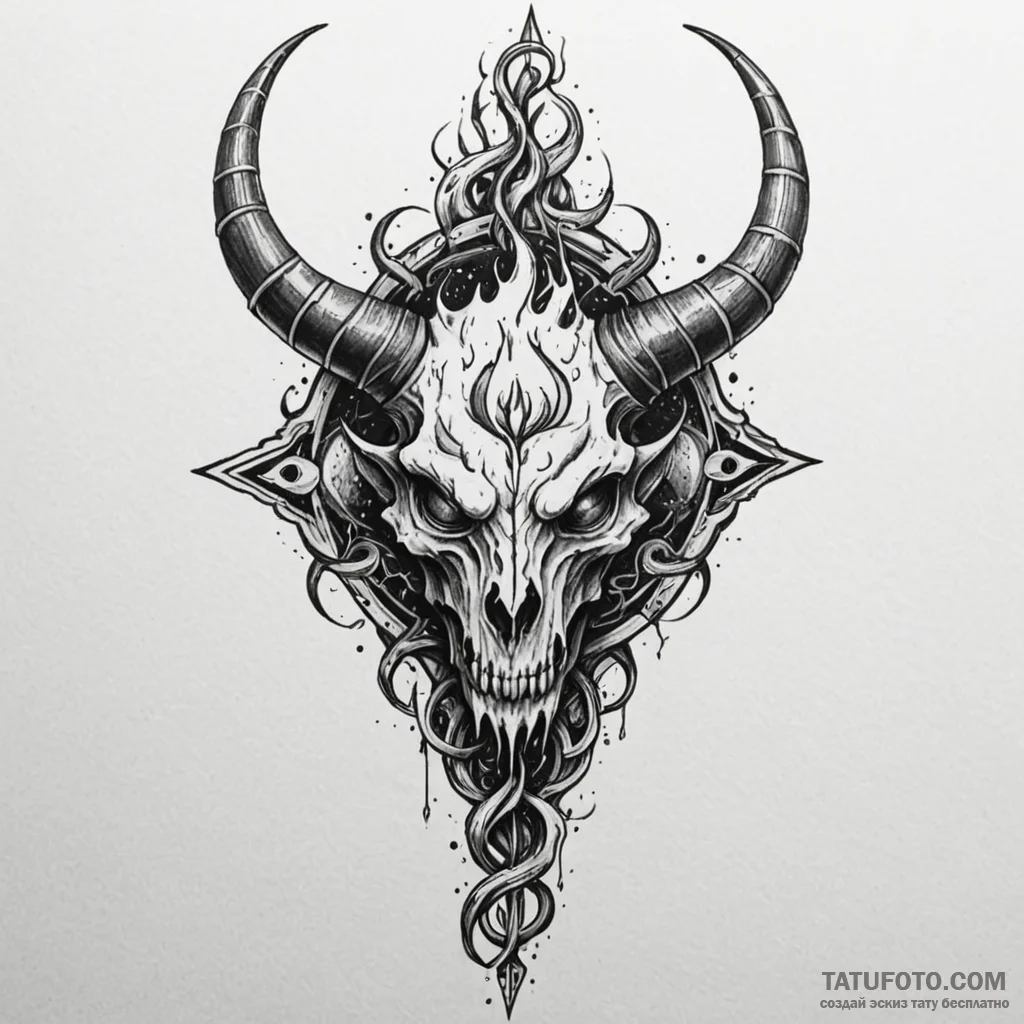 Horned relic devouring celestial flame, tatto... - эскиз тату (№1750050489_0, 16.06.2025 05:08) — Tatufoto.com