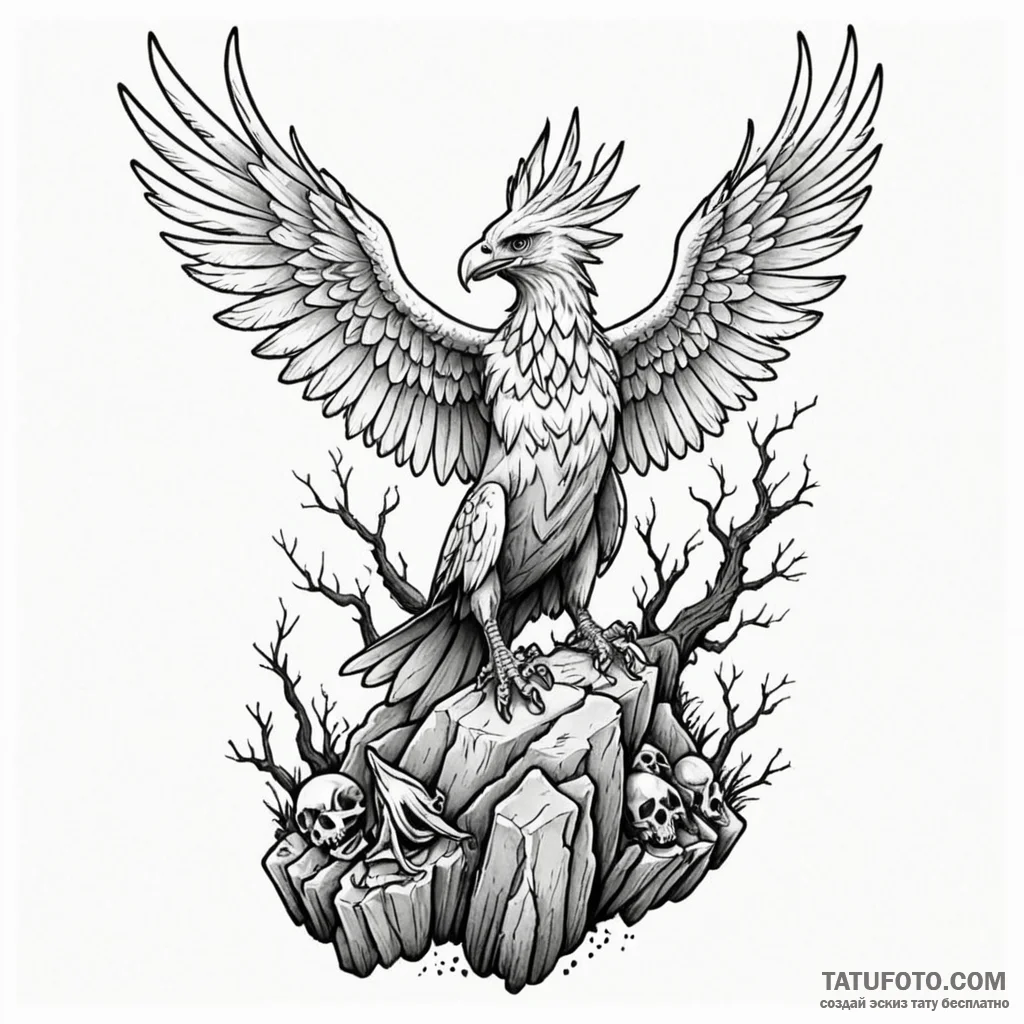 Harpy singing on a cliff of bones, tattoo fla... - эскиз тату (№1750050620_0, 16.06.2025 05:10) — Tatufoto.com
