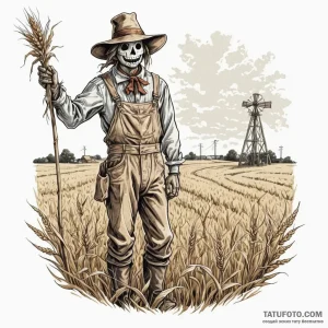 Scarecrow, having done its job, standing prou... - эскиз тату (№1750050816_0, 16.06.2025 05:13) — Tatufoto.com