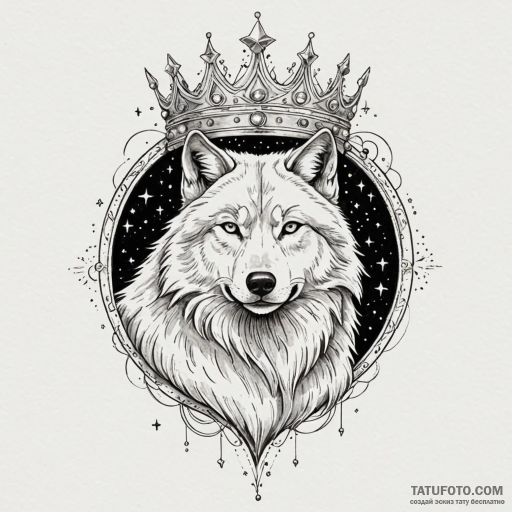 Ethereal wolf crowned in stars, concept art f... - эскиз тату (№1750051339_0, 16.06.2025 05:22) — Tatufoto.com