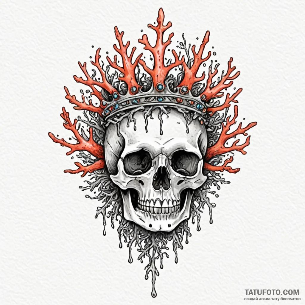 Coral crown resting on bone, tattoo drawing o... - эскиз тату (№1750054499_0, 16.06.2025 06:14) — Tatufoto.com