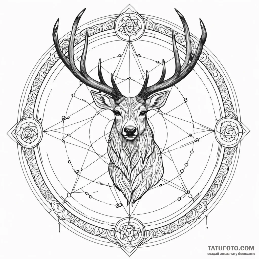 Arcane stag breaking ritual circle, artistic... - эскиз тату (№1750055158_0, 16.06.2025 06:25) — Tatufoto.com