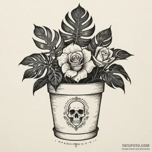 Houseplant (monstera or succulent) in a minim... - эскиз тату (№1750056674_0, 16.06.2025 06:51) — Tatufoto.com