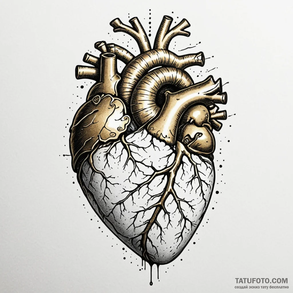 Kintsugi anatomical heart (repaired with gold... - эскиз тату (№1750056952_0, 16.06.2025 06:55) — Tatufoto.com