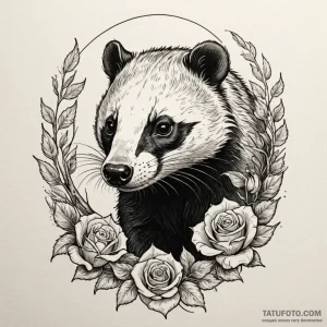 A curious badger peeking from its burrow, woo... - эскиз тату (№1750057158_0, 16.06.2025 06:59) — Tatufoto.com