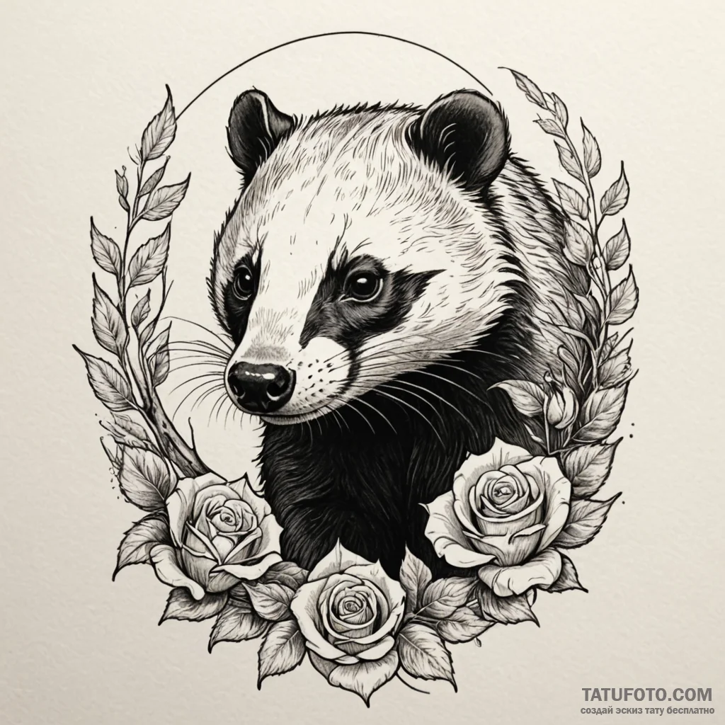 A curious badger peeking from its burrow, woo... - эскиз тату (№1750057158_0, 16.06.2025 06:59) — Tatufoto.com