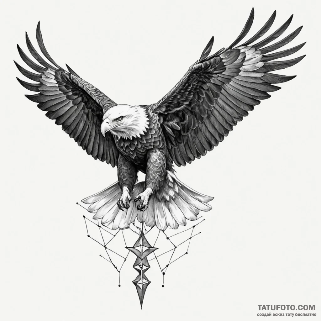 A proud bald eagle in flight, wings spread wi... - эскиз тату (№1750057292_0, 16.06.2025 07:01) — Tatufoto.com