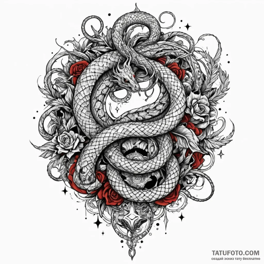 Hallowed serpent crowned with stars, tattoo s... - эскиз тату (№1750057583_0, 16.06.2025 07:06) — Tatufoto.com