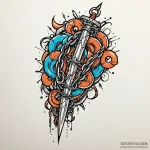 Fractured blade bound by chains, tattoo line… — эскиз тату (№1750077849_0, 16.06.2025 12:44) — Tatufoto.com